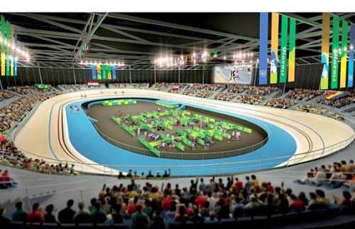 Representação visual do projeto finalizado do velódromo para as Olimpíadas 2016