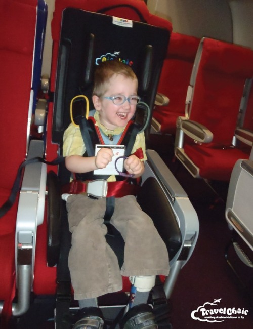 The travel chair for childrens with disabilities is quick to install and fits into the overhead locker when not in use